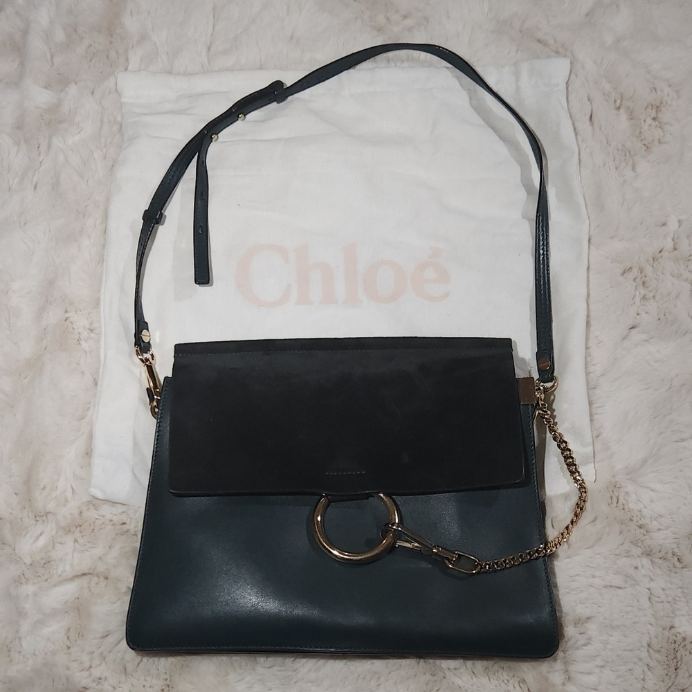 Chloe Suede Calfskin Medium Faye Shoulder Bag Emerald/green